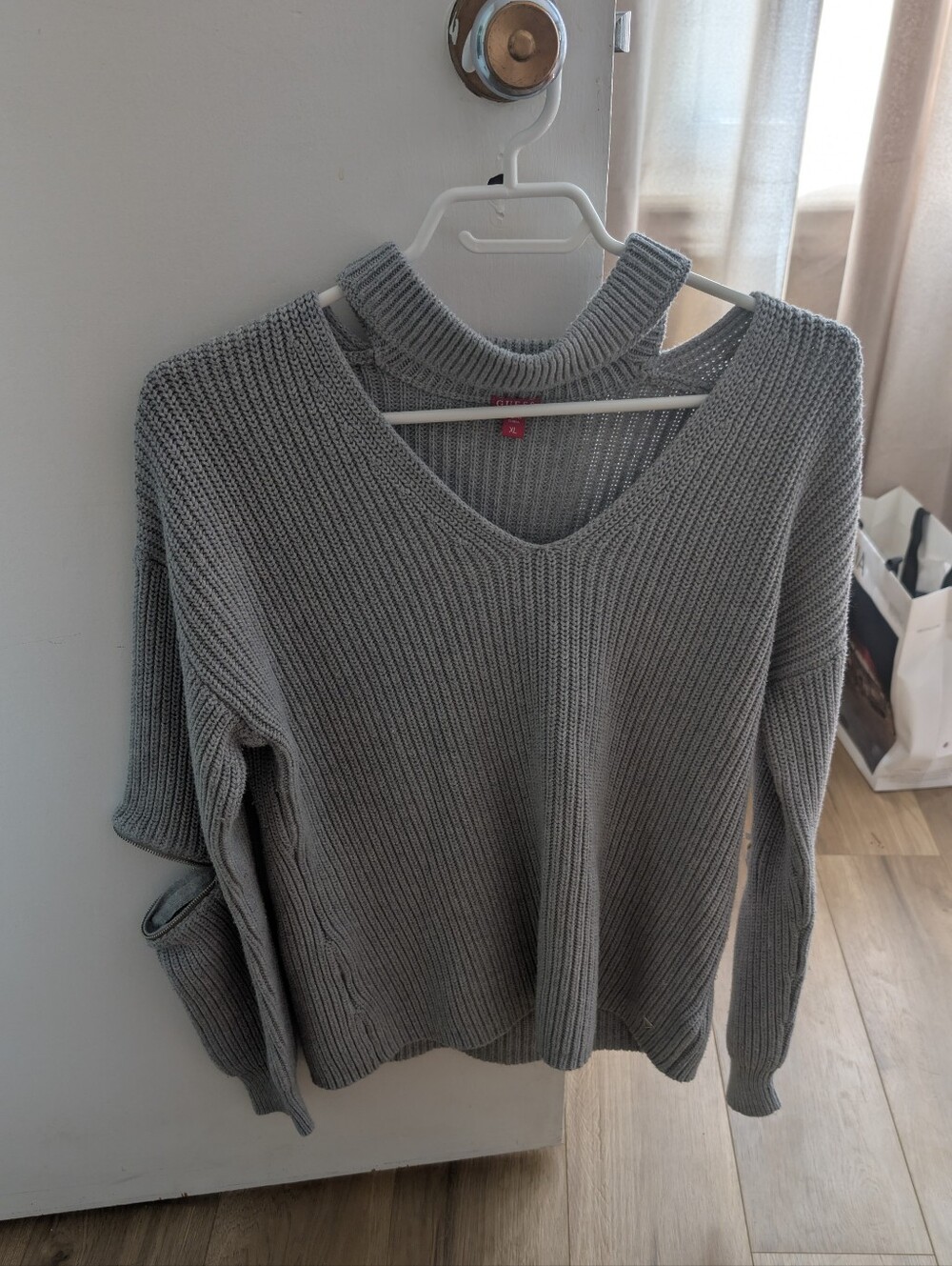 Guess Women's Gray V-Neck Cutout Sweater